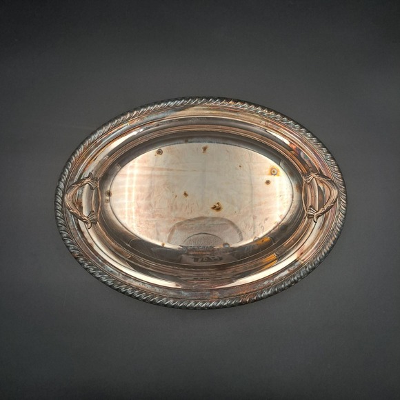 International Silver CO. Silver Plate Oval Platter Serving Dish Rope Edge - Picture 7 of 11
